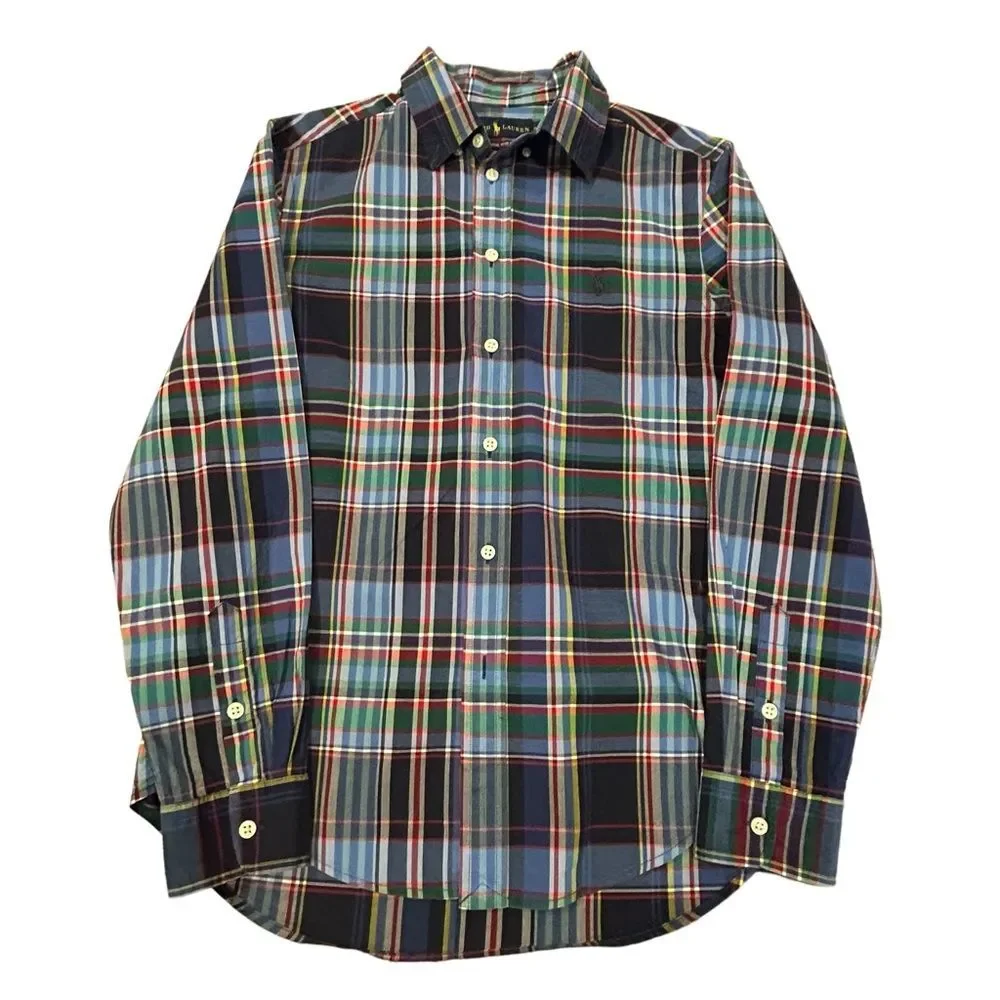 Ralph Lauren Youth Blue Plaid Button Up Shirt L (14/16)